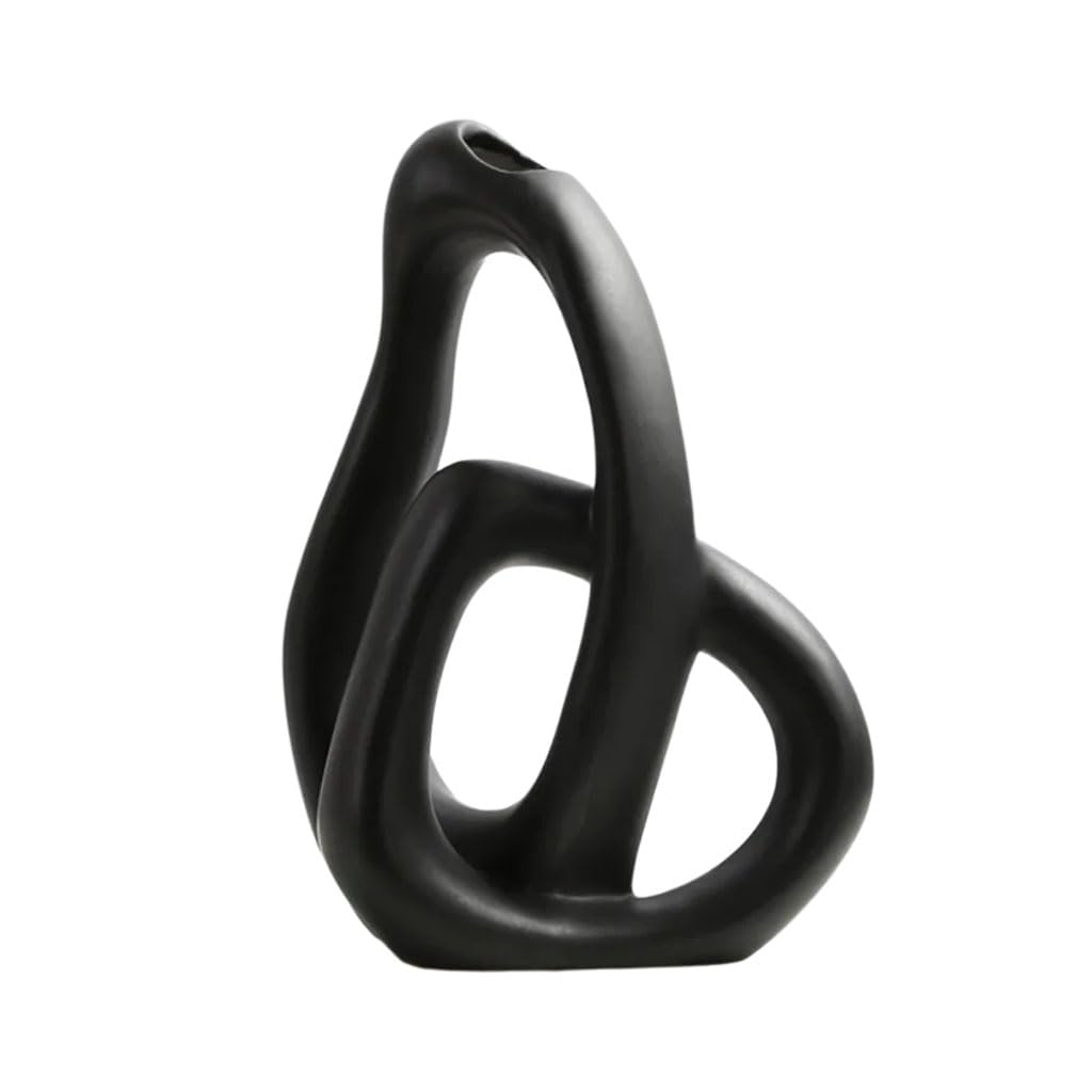 Jarrón Moderno Abstracto de cerámica con Forma Hueca Doble, jarrón de Flores Entrelazado, jarrón Decorativo Escultura para Plantas secas y Ramas de Hojas Artificiales,Negro