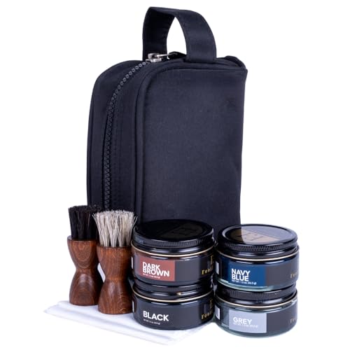 FootFitter Premium Shoe Cream Polish Kit, Carnauba Wax Polish, Shine Cloths, Applicators & Travel...