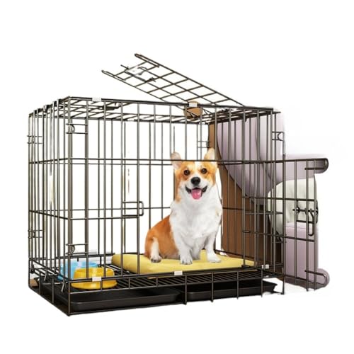 犬 猫 ケージ 折りたたみ アイアンブラック 小型犬用 家庭用トイレ、ケージ+トレイ+コットンネスト+メッシュ+ダブルウォーターボウル、50*33*38cm