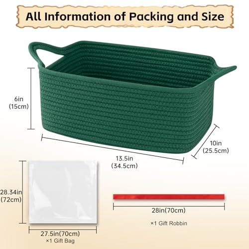 Image of OIAHOMY Woven Basket, Gift Basket Empty with Gift Bags and Ribbons, Rope Baskets for Baby Showers, Storage Baskets with Handles for Nursery, Pet Toy Organizer - Green