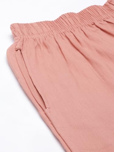 Image of MINELLI Women Solid Cigar Pants, Cotton Lycra Slub Fabric, Elasticated Waistband, Pull On Style, Regular Fit Bottom Wear for Western and Ethnic Wear