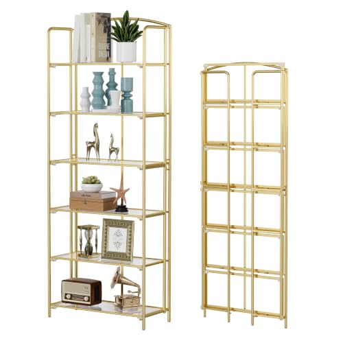 Crofy bibliothèque pliable 6 étages cadre doré tablettes transparentes