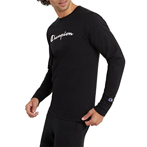 Champion Long Sleeve, Classic T-Shirt For Men (Reg. Or Big & Tall), Black Script, Medium #TOP2