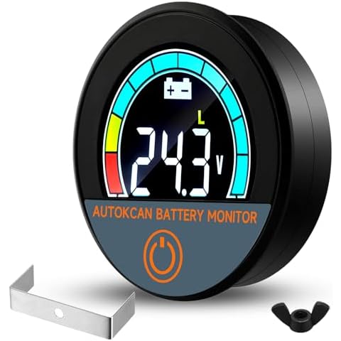 Battery Monitor Voltage Meter DC 12V 24V 48V 60V 72V 84V Waterproof Digital Indicator Round Golf Cart Battery Meter Embedded LCD Display Voltage Gauge for Golf Cart Motorcycle Car Truck (1) Cover
