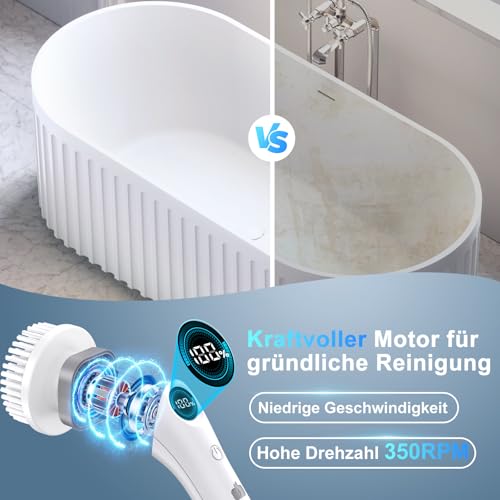 Elektrische Reinigungsbürste, 7 in 1 Putzbürste mit Verstellbarem Griff, Electric Cleaning Brush mit austauschbaren Bürstenköpfen,2 Speed mit langem Griff für Haushalt Fliesen, Wanne-IPX7