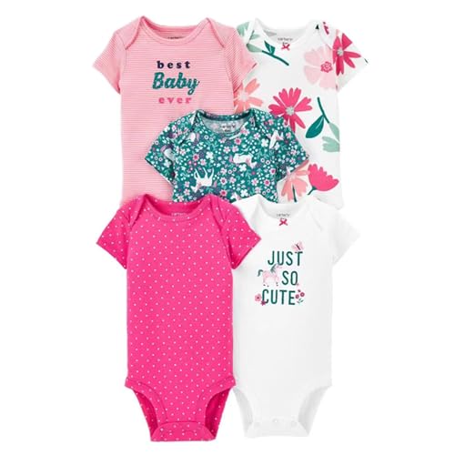 Image of GLYJRXFS Baby Boys' Girls' 5-Pack Short Sleeve Bodysuits 100% Organic Cotton