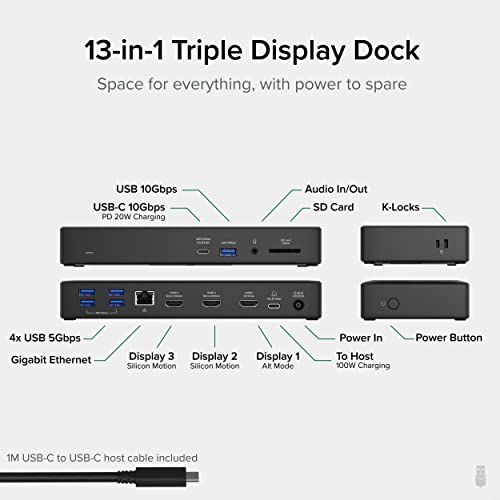 Plugable 13-In-1 Usb-C Triple Monitor Docking Station With 100W Laptop Charging And 20W Usb-C Charging - 3X Hdmi Dock, Compatible With Windows, Mac With Usb-C/Thunderbolt (Ethernet, 6X Usb, Sd Card) #TOP1