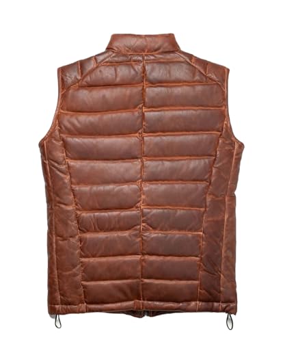 Image of Zulin Brown Distressed Quilted Puffer Down Leather Vest Men| Lightweight vest men | Down leather real men vest |