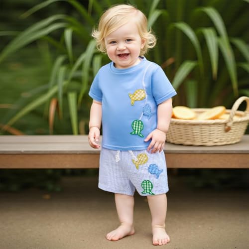 Toddler Boy Summer Outfits Baby Boy Animal Print Short Sleeves T-Shirt Plaid Shorts Set Infant Boy Clothes Set2