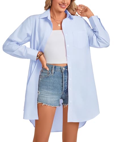 Image of MINTLIMIT Womens Button Down Shirt Dress Spring Summer Loose Casual Long Sleeve Shirt Dresses with Pockets 2025 Trendy