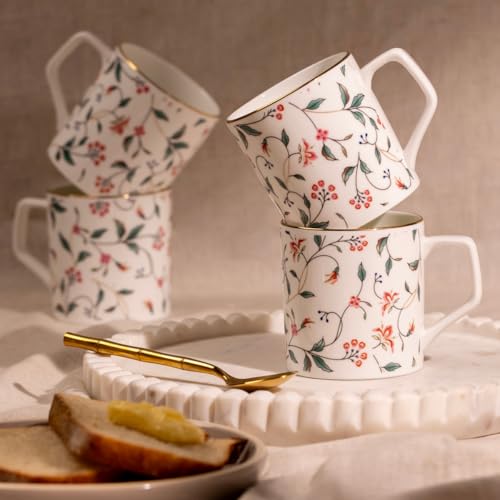 Image of GOLDEN QUEEN'S Tea Cups Set of 6 | Ideal for Everyday Tea and Coffee, Enhancing Your Daily Rituals | Handcrafted & 24K Gold on Rim - Blush & Pink Charm