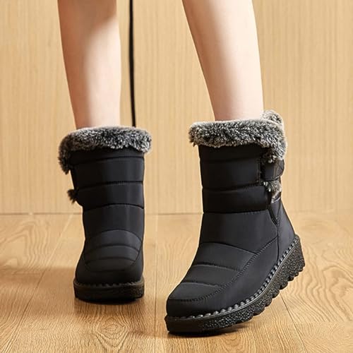 GUNIYIFS Womens Winter Snow Boots Winter Boot with Comfortable Flat Shoes for Women Warm Fur Lined Ankle Booties Outdoor Slip On Waterproof Short Boots2