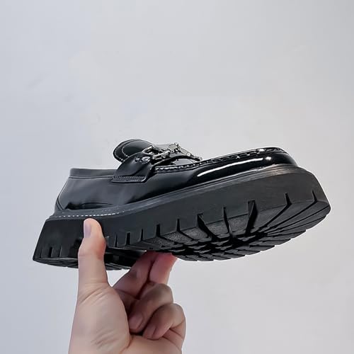 Men's Metal Decoration Platform Loafers Patent Leather Non-Slip Lug Sole Dress Shoes Comfort Slip-On Business Office & Casual2