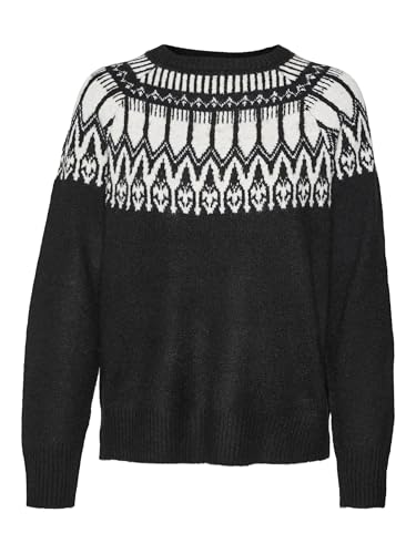 VERO MODA Vmsimone LS Nordic Pullover Ga Rep Boo Maglione Lavorato a Maglia, Nero/Dettaglio: Betulla, XS Donna