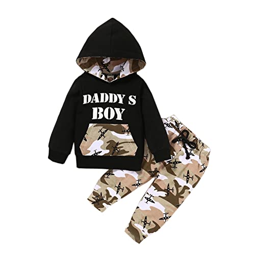 Verve Jelly Säuglingsbaby Jungen Mädchen Papas Junge Briefdruck Kapuzenpulli Langarm Pullover Camouflage Hose Leggings Trainingsanzug Outfits Camo 1-Daddy's boy 90 18-24 Monate