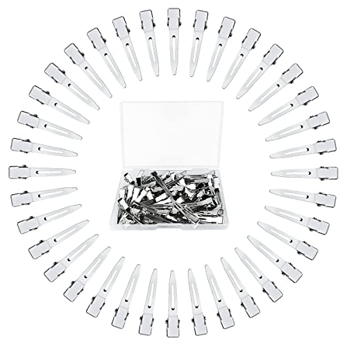 Image of Tenalleys 50 Pcs Metal Duck Bill Hair Clips, Silver Single Prong Hair Clips for Women Styling, Hair Coloring, Bows DIY, Hair Extensions, Salon, 1.77Inch
