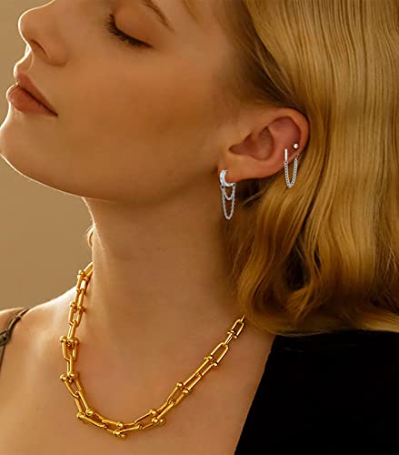 Casdan 6 Pairs Chain Dangle Earrings For Women Rose Gold Sliver Minimalist Bar Stud Earrings Small Huggie Hoop Piercing Earrings Set #TOP5