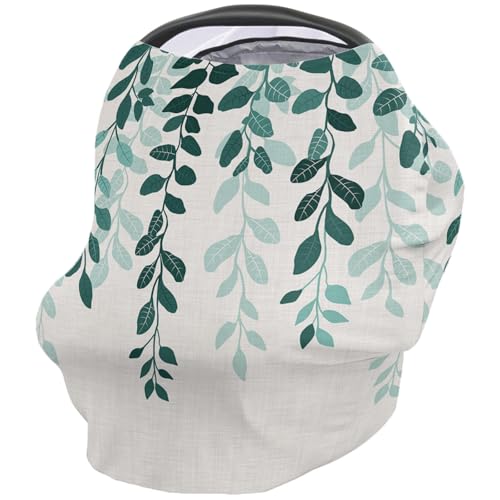 Nursing Cover for Breastfeeding Scarf, Light Green Silhouette Agate Green Leaves Baby Car Covers Super Soft Multi Use for Canopy Shopping Cart Cover Blanket Stroller Cover