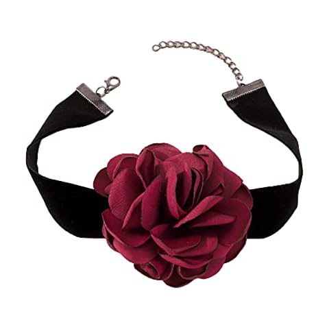 Wendalern Boho Black Velvet Choker Necklace Red Flower Necklace 3D Rose Necklace Elastic Satin Collar Necklace Big Flower Exaggerated Necklace Jewelry for Women Girls Cosplay Necklace Gifts Cover