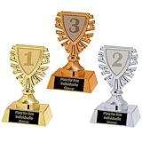 eberin – Kunststoff-Pokalserie 12 cm in Gold Silber Bronze | 1. 2. 3. Platz – leichte Pokale mit Gravurschild für Turniere, Kinderfeste & Sportwettkämpfe, Geschenk (3er-Set)