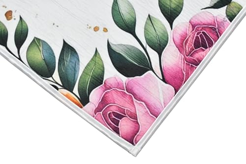 Image of Digital Printed Bathmat Set of 2 | Anti-Skid Mess Backing | Large & Small Combo | Water Absorbent, Quick Dry, Soft Floor Mat for Bathroom & Home Color - Floral Printed White and Pink