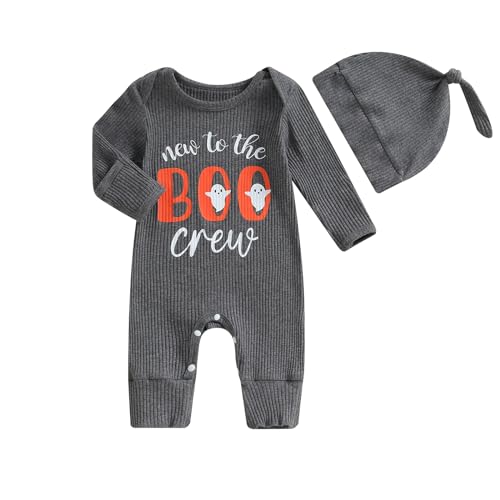 GOOCHEER Newborn Baby Boy Girl Halloween Coming Home Outfit Little Pumpkin Knit Long Sleeve Romper Jumpsuit +Hat Fall Clothes