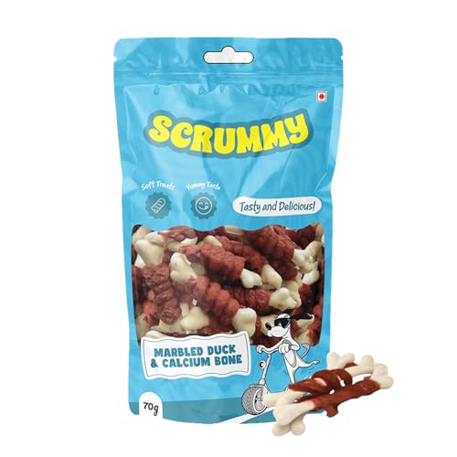 Image of Scrummy Marbled Duck Wrapped Calcium Bone Dog Treats 70g Pack | Soft & Tasty Training Snacks | High Protein Healthy Chews for Puppies & Adult Dogs
