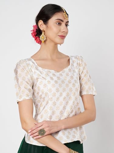 Image of studio rasa Women's Silk Blend Hand Block Printed Top for Wedding Festive Party