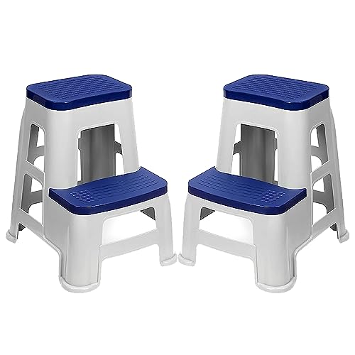Image of SKYGLAMOUR Plastic Multi-Purpose Stepper Stool for Kitchen | Office&Home Use with Weight Bearing Capacity of 120 Kg |2 Step Stool for Home| Color: Blue; Pack of 2