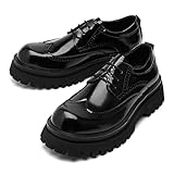 Men's Chunky Patent Leather Wingtip Brogue Dress Shoes Fashion Height Increasing Platform Casual Oxfords (Black, Adult, Men, 9.5, Numeric, US Footwear Size System, Medium)