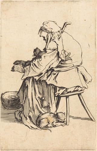 Impression d'affiches Vieille femme chats Jacques Callot toile portrait decoration murale 60x90cm