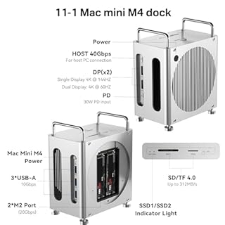 ACASIS 40Gbps Mac mini M4 Dock with Dual-Bay NVMe SSD Enclosure, 11-1 Workstation for Mac mini M4 and M4 Pro, Docking Station with DP 4K60Hz, 3XUSB-A10G, PD 30W, Support Dual SSD (M002 Pro-EU)
