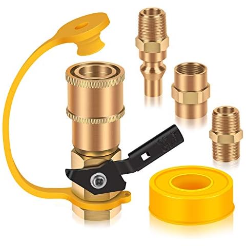 Blasoul 1/4" Quick Connect Propane Hose Adapter For RV To Grill or Cooking, Connecting RV To Any Propane Source, Includes 1/4" Female Shutoff Valve &Full Flow Plug & 1/4" Male NPT &1/4" Female NPT Cover