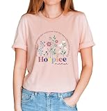 TSIIUO Women's Hospice Nurse T-Shirt Funny Floral Hospice Care Tee Nurse Appreciation Gift Casual Short Sleeve Tops Light Pink L