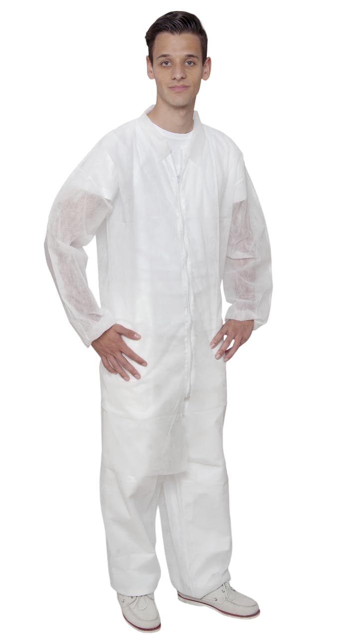 50 piezas chaqueta desechable con cremallera – bata de visitante – bata de laboratorio – blanco – talla XL