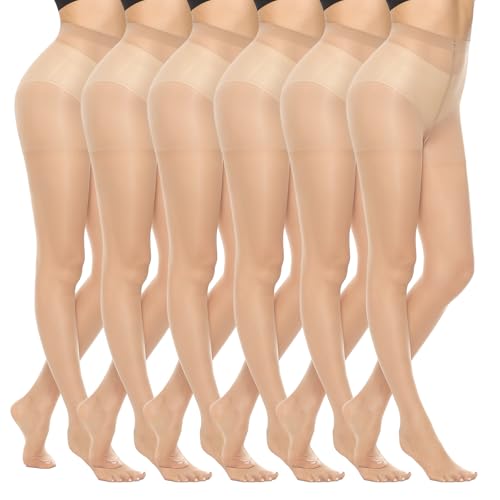 MANZI 6 Pairs 20D Women's Sheer Tights Ultra Thin High Waist Pantyhose Thigh Stockings