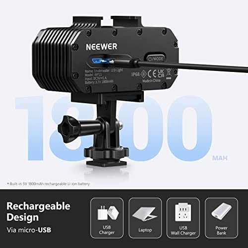 Neewer Wp11 Waterproof Led Light, Ipx8 131Ft/40M Underwater Video Fill Night Light Dimmable 6800K Cri98 1000Lm With 4 Color Filters/Built-In Battery Compatible With Dslr Camera & Gopro Action Camera #TOP5