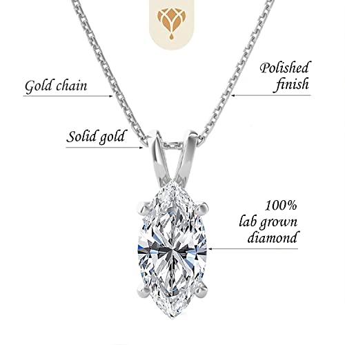 The Diamond Deal .25-1.00 Carat Marquise Shape Brilliant Solitaire Lab-Grown Diamond Solitaire Pendant Necklace For Women Girls infants | 14k Yellow or White or Rose/Pink Gold With 18" Gold Chain3