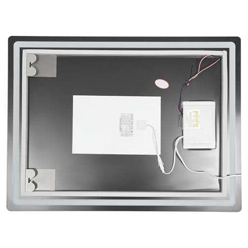 Donened - Espejo de baño LED con iluminación, 60 x 80 cm, espejo de pared para baño, sin vaho, TRES colores de luz, espejo luminoso de ahorro de energía, instalación vertical, color plateado - imagen 7