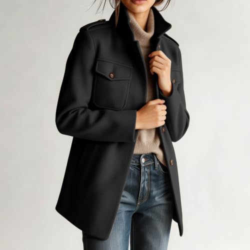 Trench Coat Women Stand Collar Button Jacket Fall Winter Outdoor Outfits - image 7