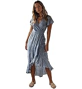 Women's Spring Summer Bohemian Floral Maxi Dress, Paisley Print Colorful  Shirred V Neck Short Sleeve Boho Maxi Dress(Small, Blue) at Amazon Women's  Clothing store