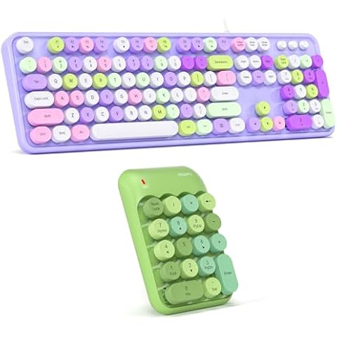 MOWUX Wired Typewriter Keyboard with Foldable Stand + Wireless 18-Key Number Pad Combo for Laptop/Desktop Cover