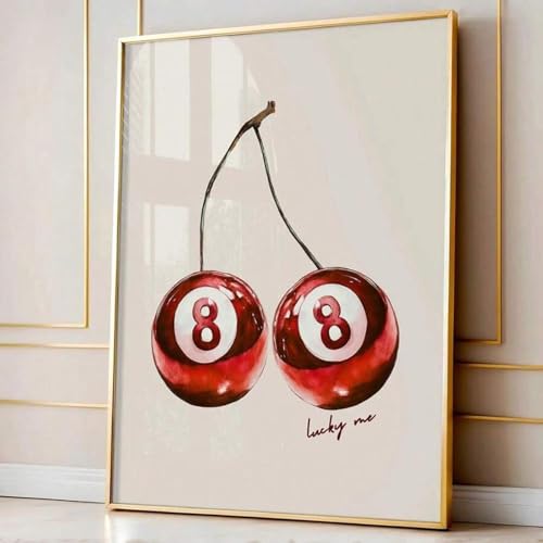 Affiche de cerises rouges pour briser la monotonie d'un mur blanc avec un style girly 70s