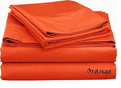 100% Cotton Sheet Set (4 Piece) 600 Thread Count with 15 Inches Drop Pocket {Orange Solid,Full}