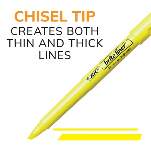 Image of BIC Brite Liner Highlighters, Chisel Tip, 12-Count Pack, Yellow Ink
