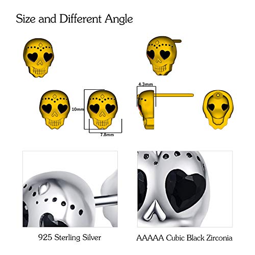 Cuoka Skull Studs Earrings 925 Sterling Silver Skeleton Earrings Hypoallergenic Gothic Punk Skull Jewelry Gift For Men Women With Gift Box #TOP4