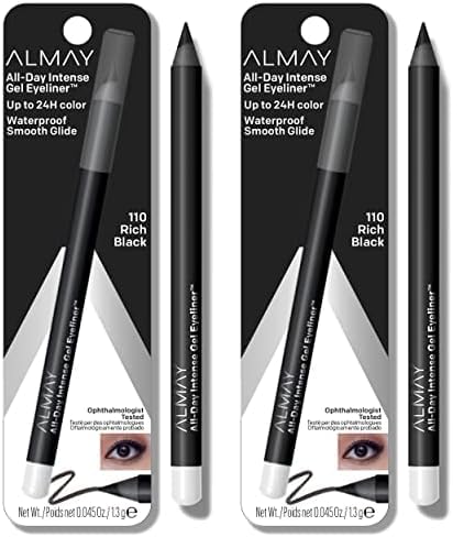 Almay Gel Eyeliner, Waterproof, Fade-Proof Eye Makeup, Easy-to-Sharpen Liner Pencil, 110 Rich Black, 0.045 Oz (Pack of 2)