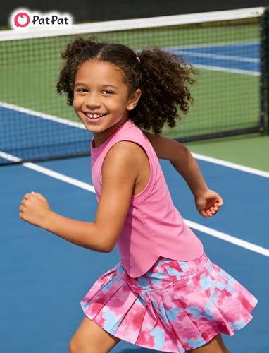 Image of PATPAT Girls Tennis Skirt Sets Moisture Wicking Tank Tops and Pleated Skirts 2 Piece Outfits Activewear Sets 5-12 Years