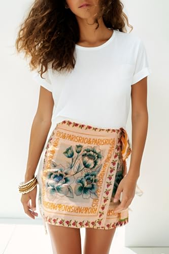 Women’s Summer Boho Skirts Floral Print Tie Knot Wrap Skirt Cute Tropical Ocean Graphic Mini Short Skirts Beachwear4