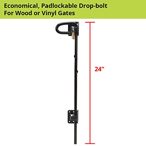 D&D Technologies Qb224 Q-Bolt Drop Bolt, Padlockable With Padlock Storage Feature, For Square Post Wood & Vinyl Gates, 24" Length #TOP1